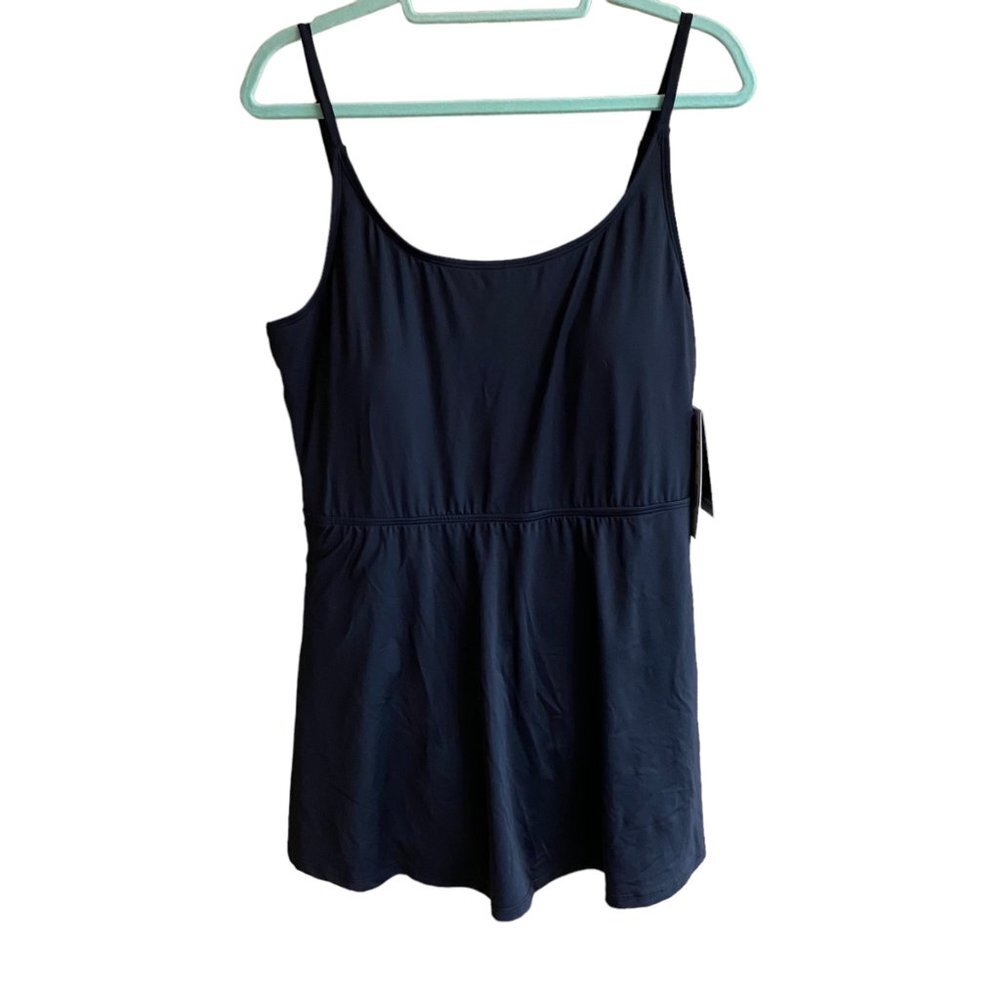 New WoWease Women Black Magnet-Ease Scoop Neck Skirt Swim Swim Dress Sz 14